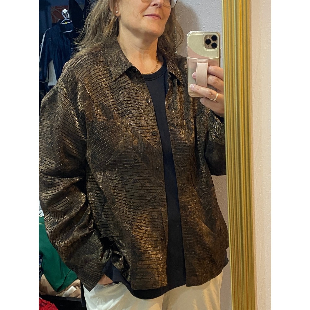 Chico's Metallic Bronze Snake Leaf Print Button Jacket Top Size 3 (L/XL) - Picture 10 of 16